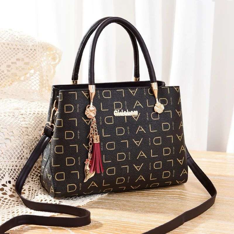 Classic Letter Pattern Tote Satchel Bag, Vintage Pattern Shoulder Bag, Womens Elegant Bag For Work