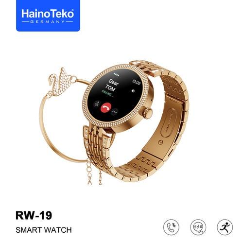 Haino Teko Germany RW19 Golden Color Smart Watch Bracelet Combo With Wireless Charger For Female