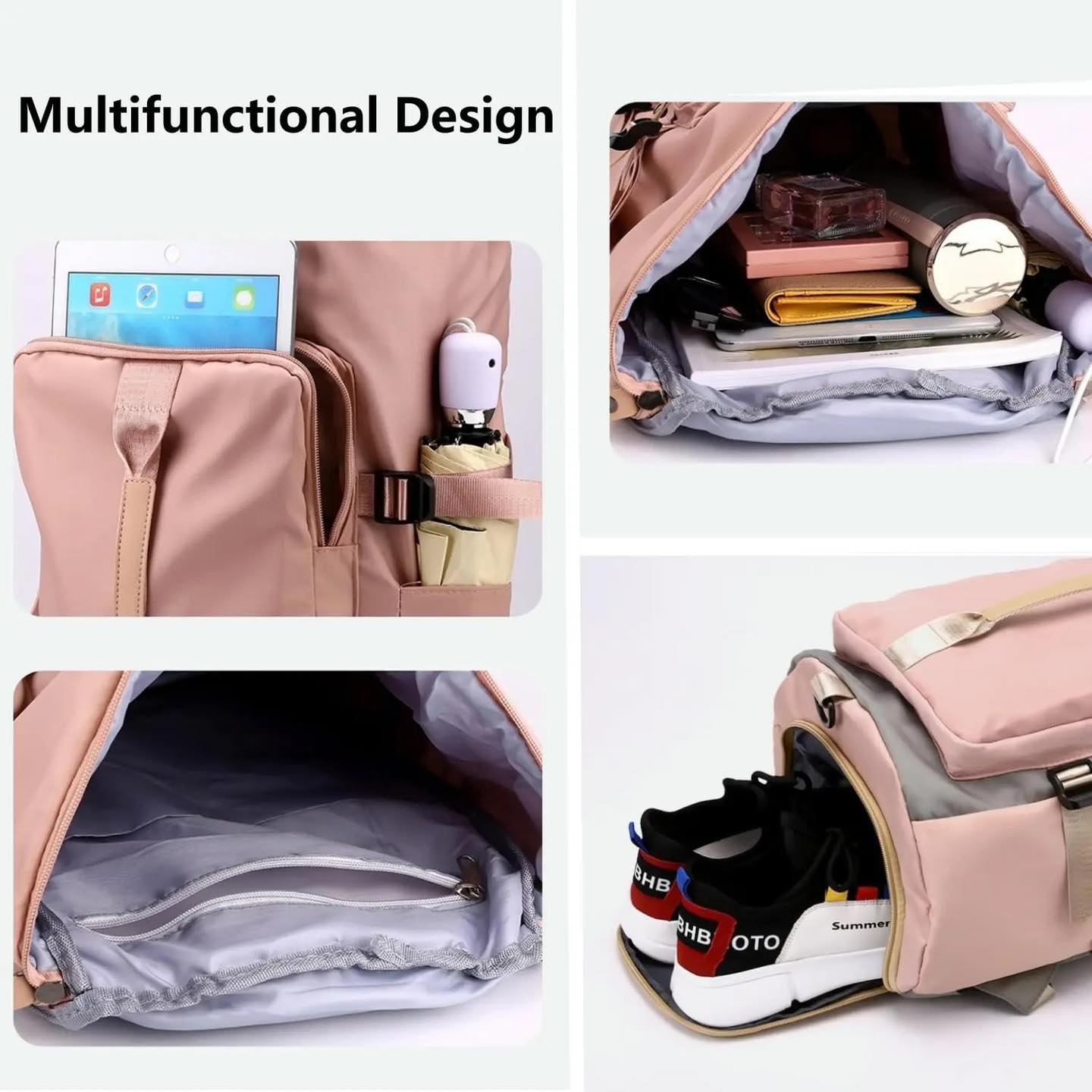 Large Capacity Travel Duffle Backpack, Solid Color Multifunctional Luggage Shoulder Bag