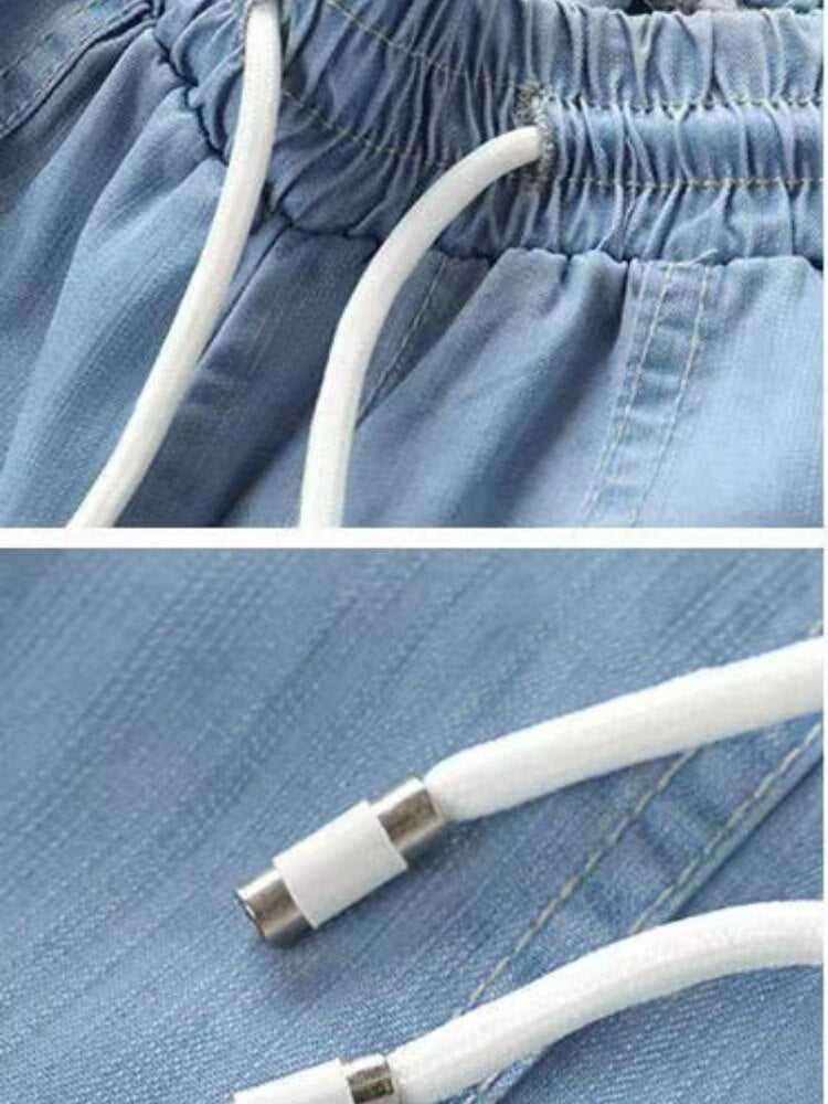 Ladies Thin Loose Pants with Pockets Sky Blue