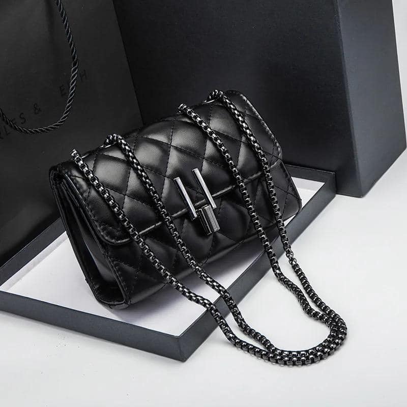 Sling Bag with Long Chain Strap for Women Shoulder Diamond Pattern Handbags Young Ladies