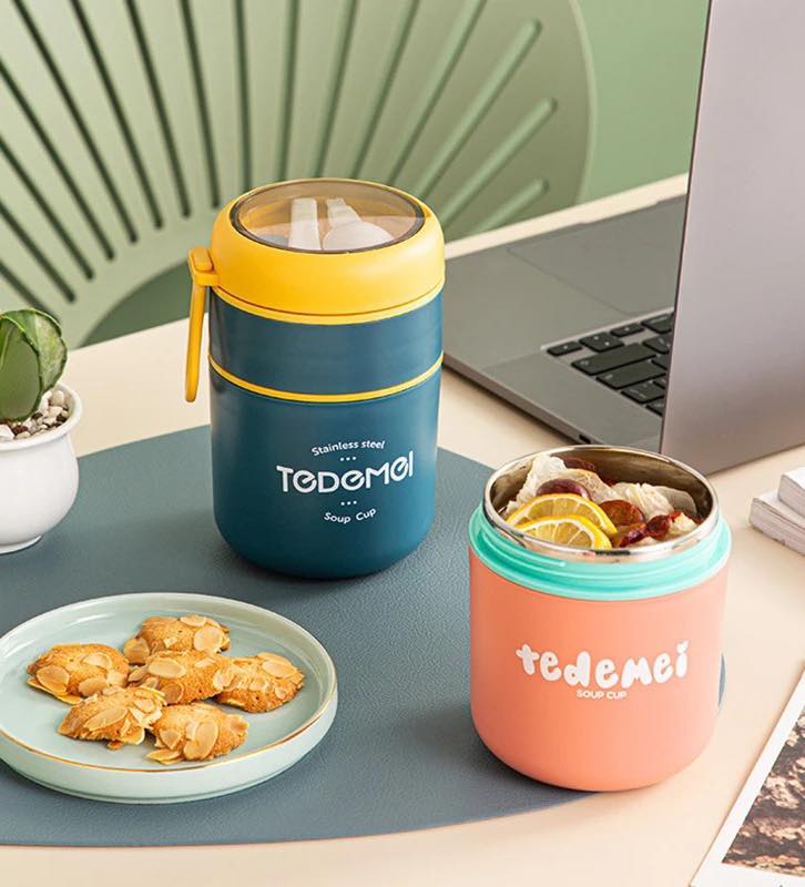 Stainless Steel 710 ml,Lunch pot, Break Fast Box, Leak-Proof, Cereal Cup with Spoon for Work, School, Picnic, Travel,