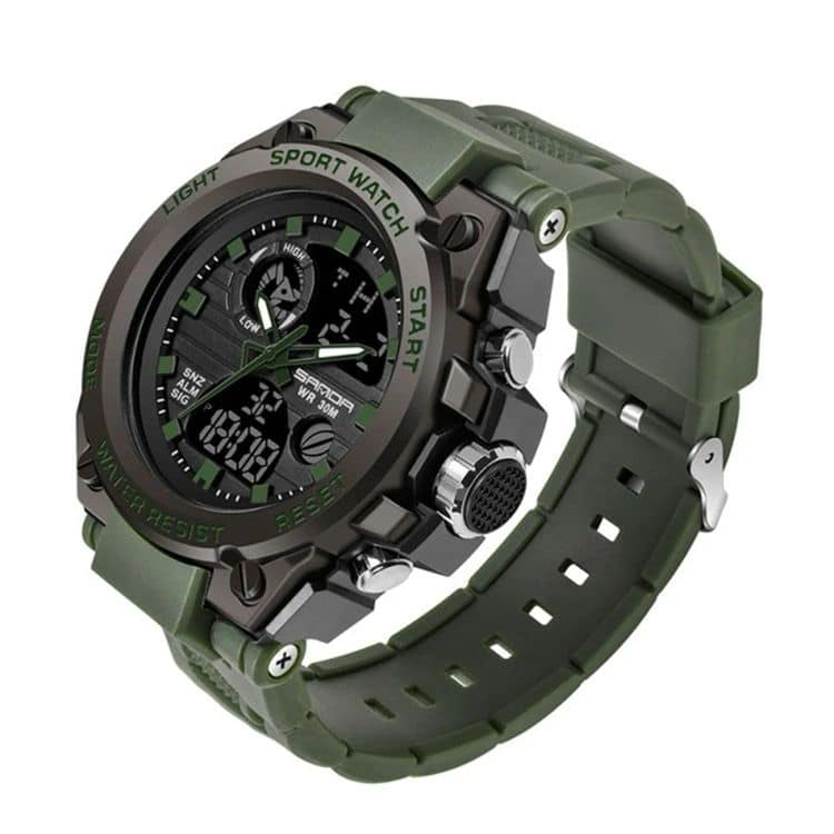 SANDA Mens Watches Sports Outdoor Waterproof Military Watch Date Multi Function Tactics LED Alarm Stopwatch
