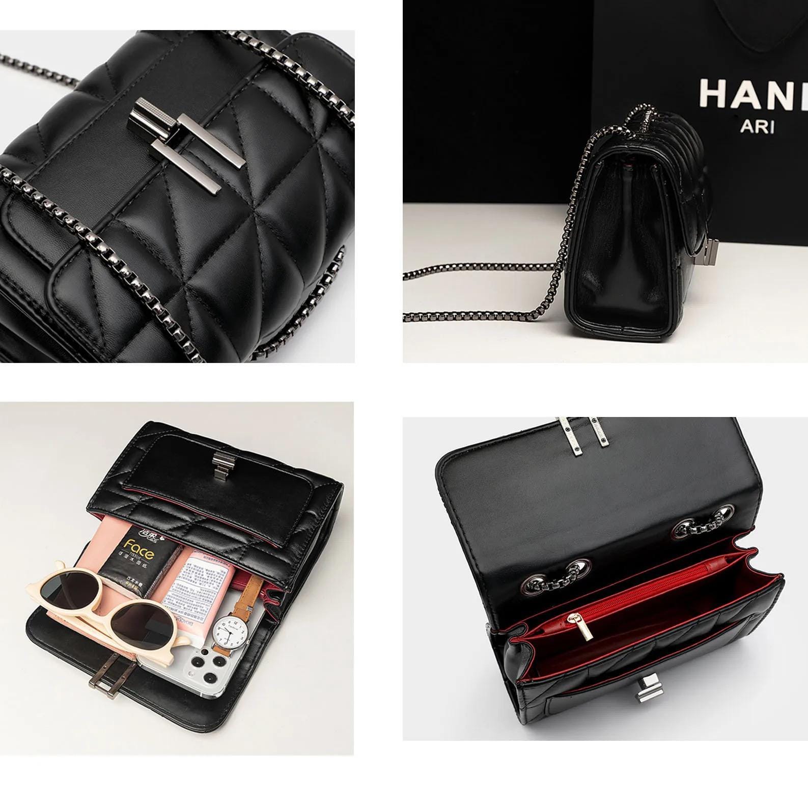 Sling Bag with Long Chain Strap for Women Shoulder Diamond Pattern Handbags Young Ladies