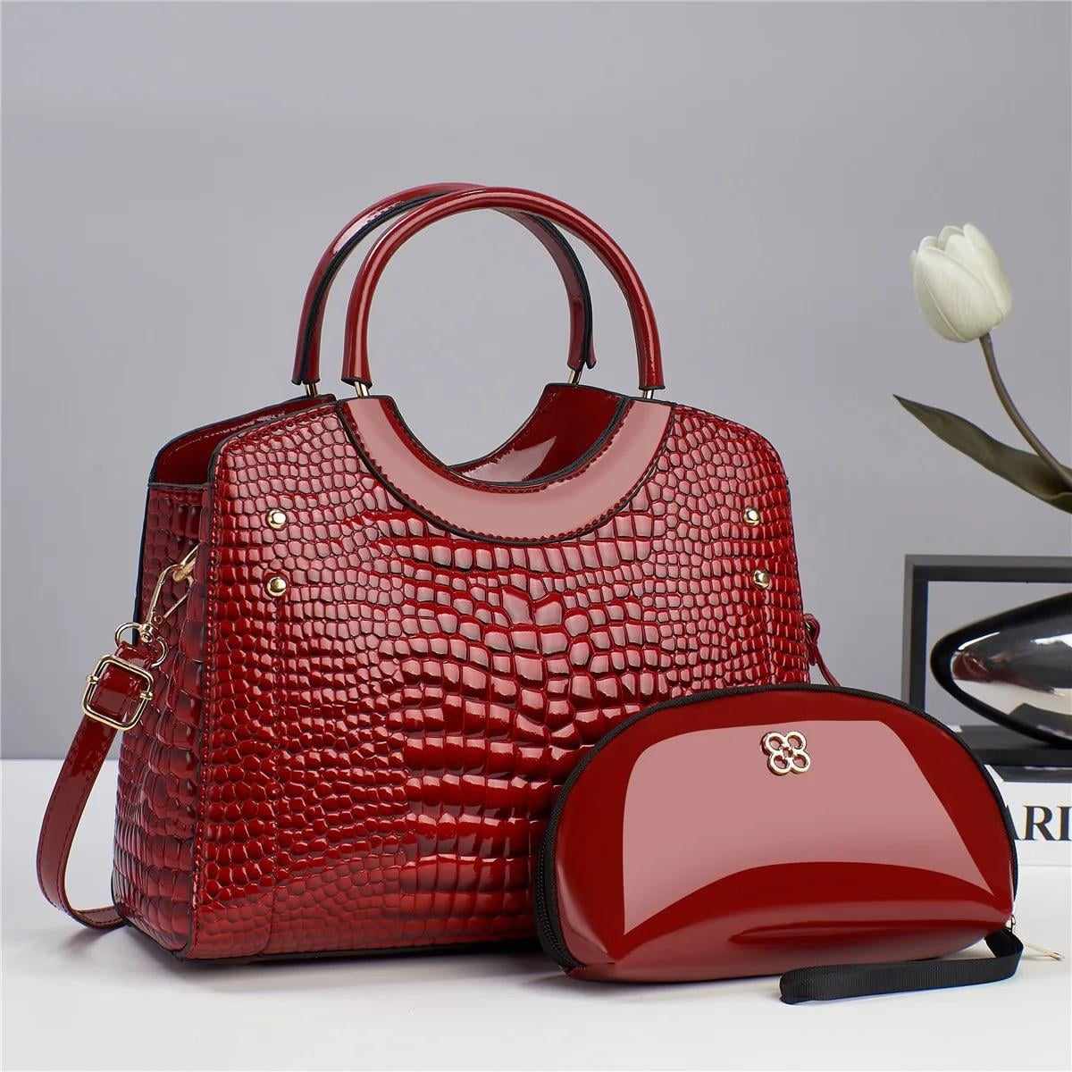 Crocodile Embossed Satchel Bag, Solid Color Elegant Shoulder Bag, Womens Trendy Handbag Womens Wallets, Classic Shopping Bag