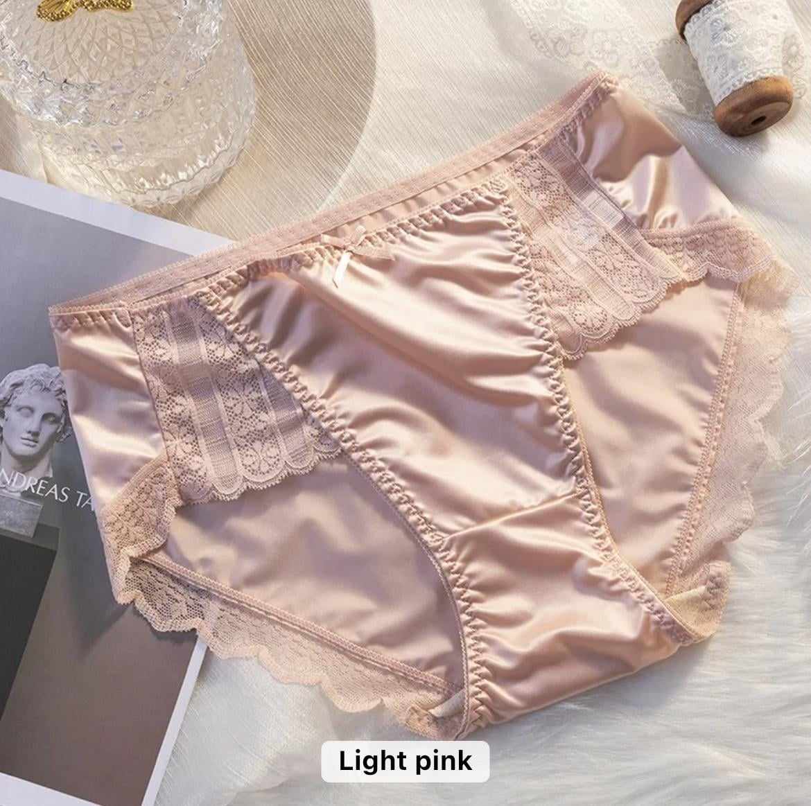 Lightweight Ice Silk Underwear Satin Soft Sexy Panties Mid Waist Smooth Bow Lingerie Women