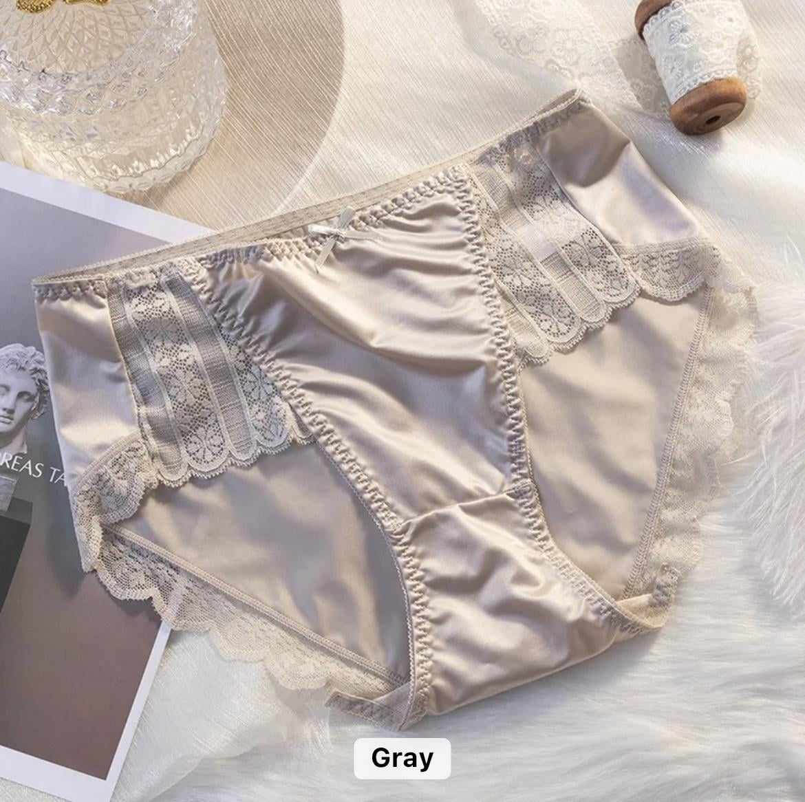 Lightweight Ice Silk Underwear Satin Soft Sexy Panties Mid Waist Smooth Bow Lingerie Women