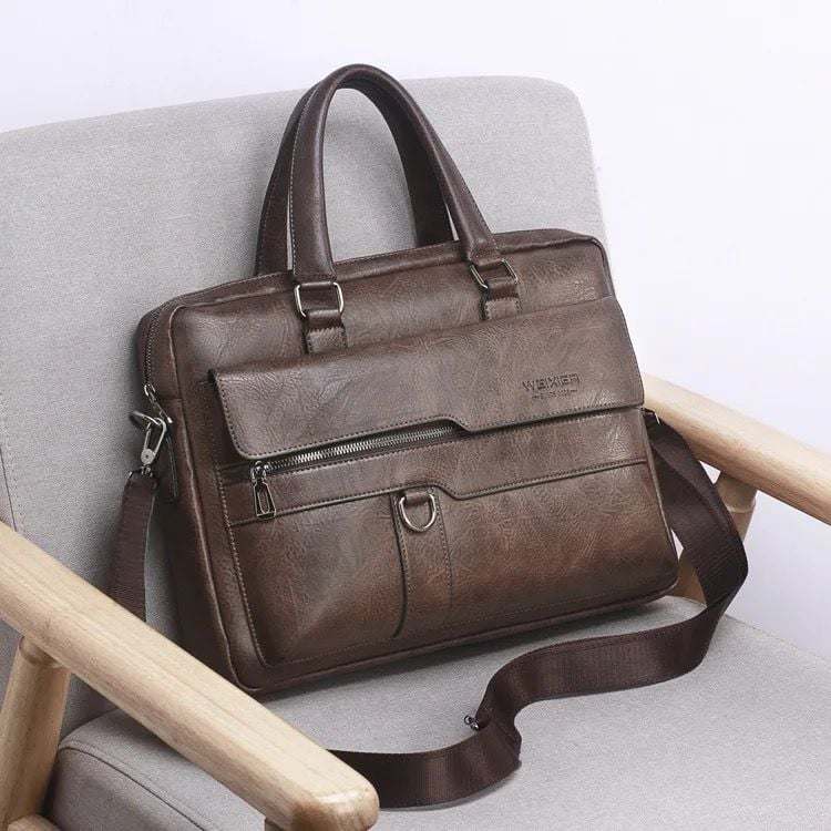 Men Business Briefcase pu Leather Bag 13.3 inch Laptop Case Handbag Shoulder Bag Retro Briefcase 38cmX30cm
