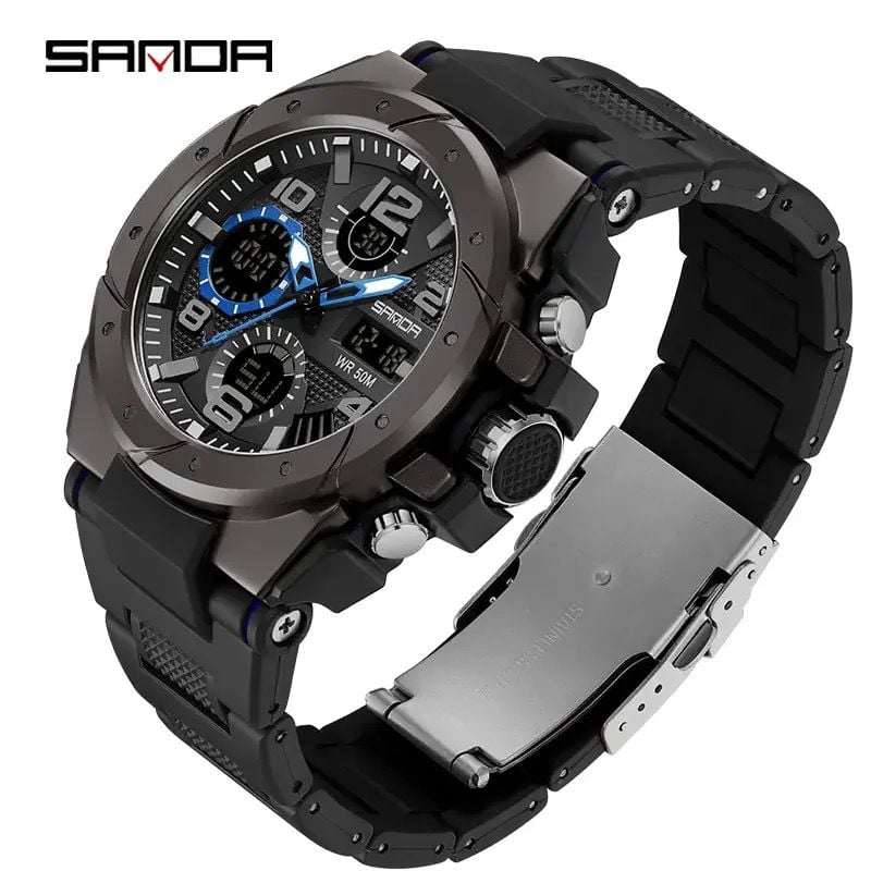 Mens Sports Watch Digital Watches Waterproof Digital Military Watches with Alarm Large Dial Watches Black Body with Blue Hand
