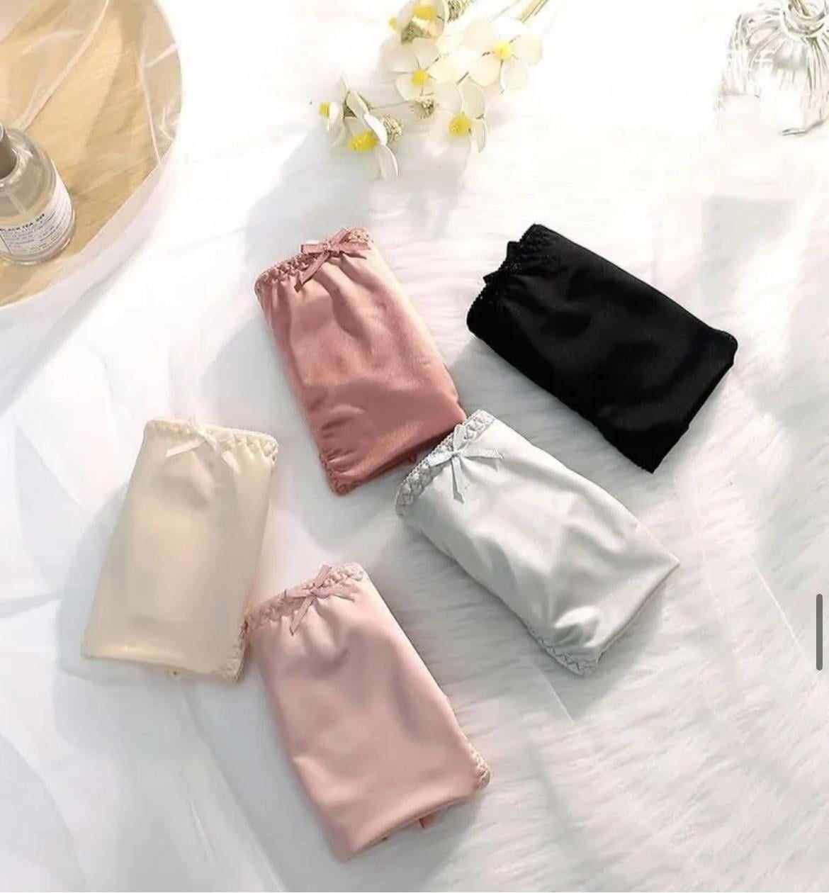Lightweight Ice Silk Underwear Satin Soft Sexy Panties Mid Waist Smooth Bow Lingerie Women