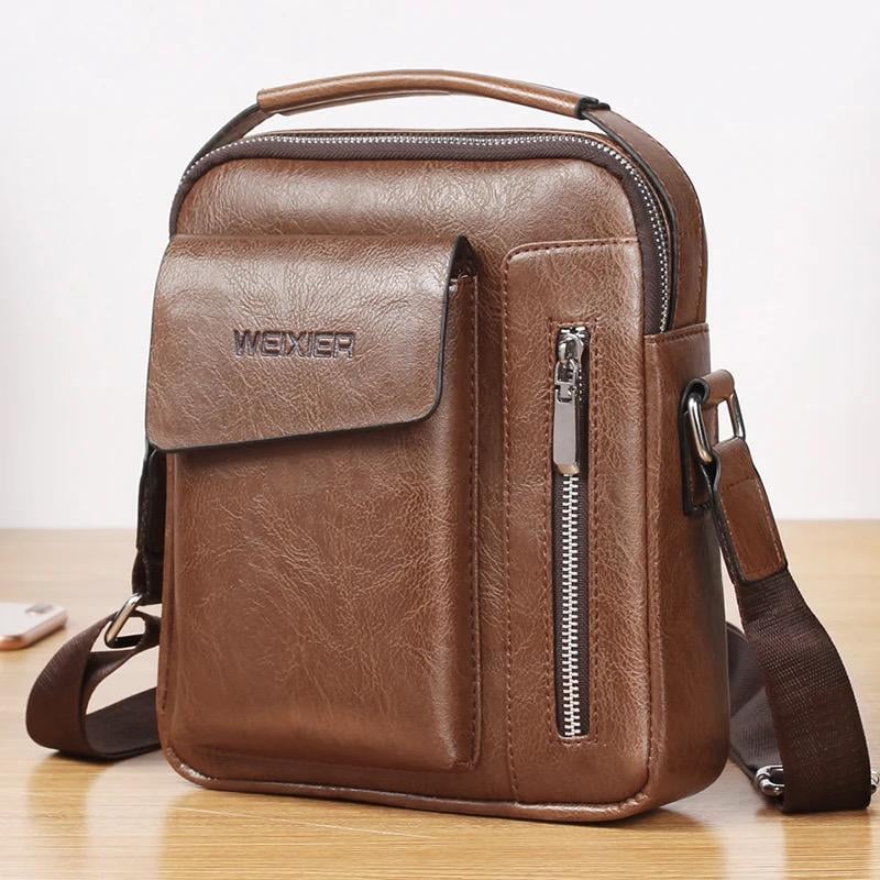 WEIXIER Brand Business Men Bag Big Capacity PU Leather Retro Rectangle Messenger Bag Men Casual Shoulder Crossbody Bag