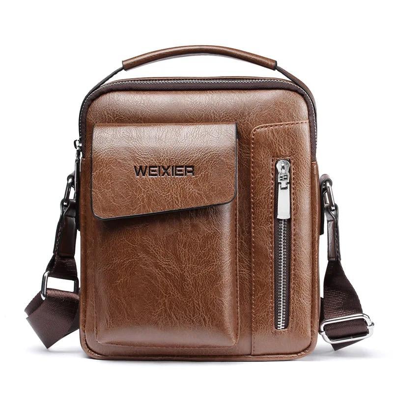WEIXIER Brand Business Men Bag Big Capacity PU Leather Retro Rectangle Messenger Bag Men Casual Shoulder Crossbody Bag