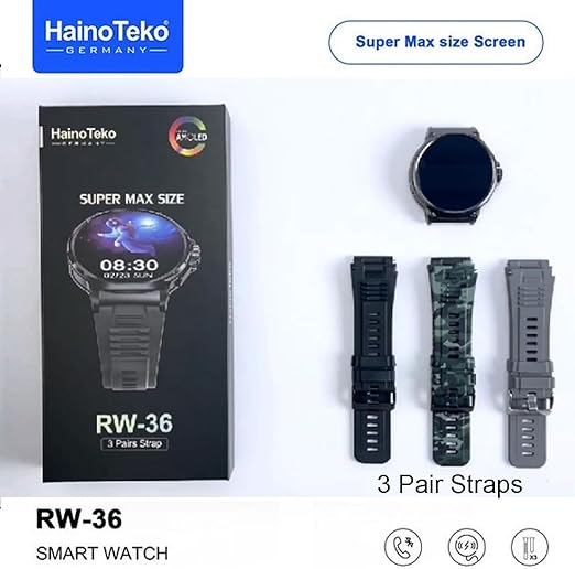 Haino Teko Germany RW36 Super Max Size Round Shape Full Screen AMOLED Display Smart Watch With 3 Pair Straps For Mens and Boys