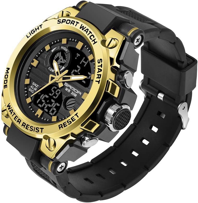 SANDA Mens Watches Sports Outdoor Waterproof Military Watch Date Multi Function Tactics LED Alarm Stopwatch