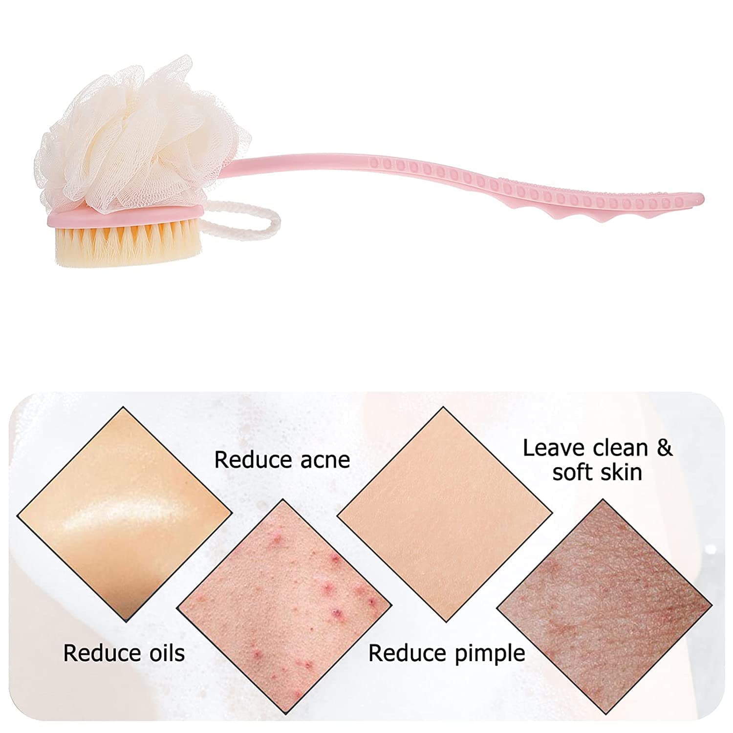 2 IN 1 loofah with handle, Bath Brush, back scrubber, Bath Brush with Soft Comfortable Bristles And Loofah with handle