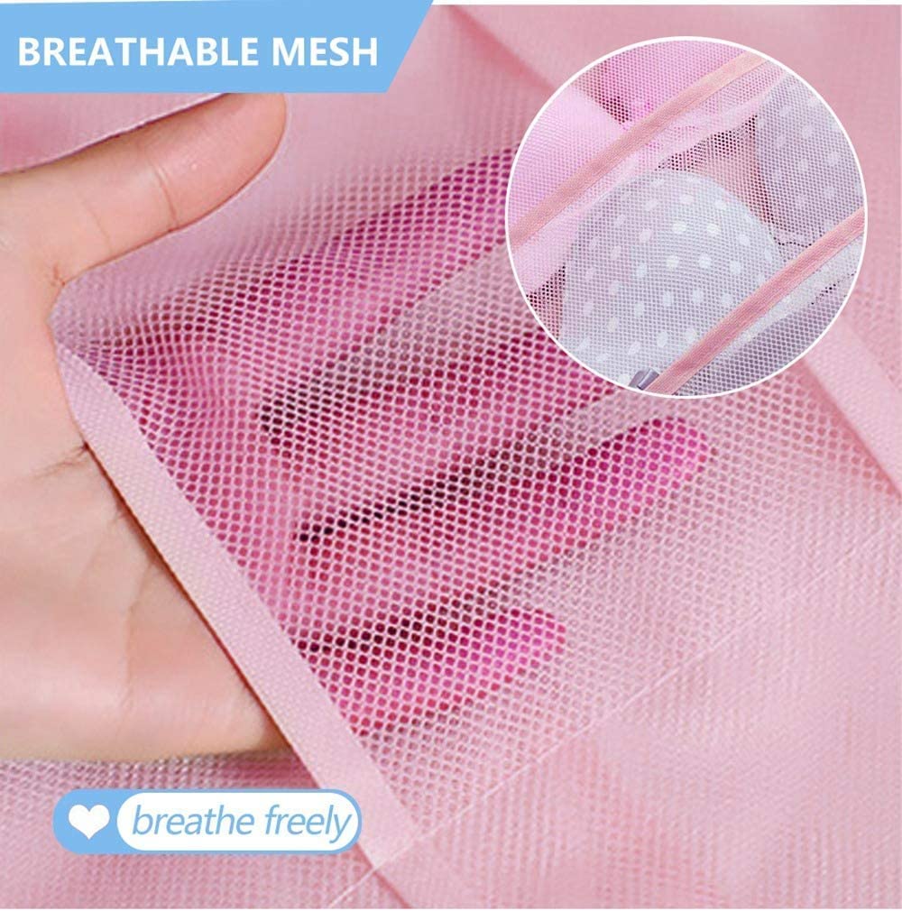 Dual Sided Wall Shelf Wardrobe Storage Hanging Organizer with Mesh Pockets Metal Hanger,Cloth Space Saver Bag for Bra Underwear