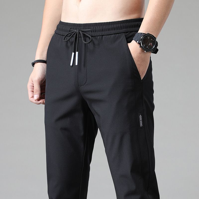 Mens Stretchable Easy Dry pants Breathable Straight-Leg Casual Pants Thin Quick-Drying Pant Black 1pc