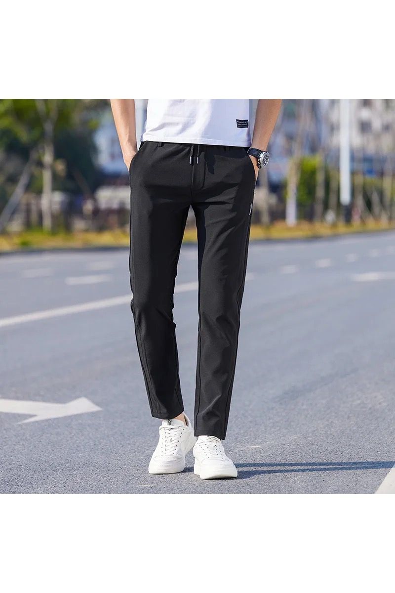 Mens Stretchable Easy Dry pants Breathable Straight-Leg Casual Pants Thin Quick-Drying Pant Black 1pc