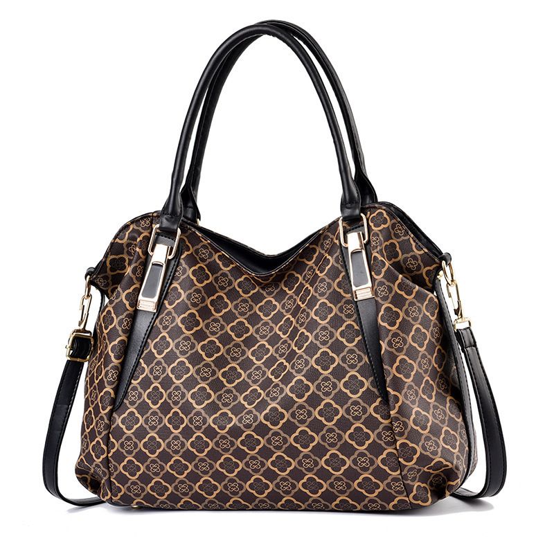 Vintage Elegant Tote Bag Pu leather Geometric Print Large