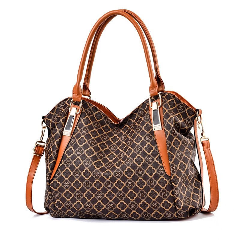 Vintage Elegant Tote Bag Pu leather Geometric Print Large
