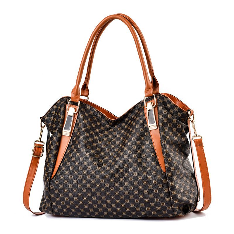 Vintage Elegant Tote Bag Pu leather Geometric Print Large