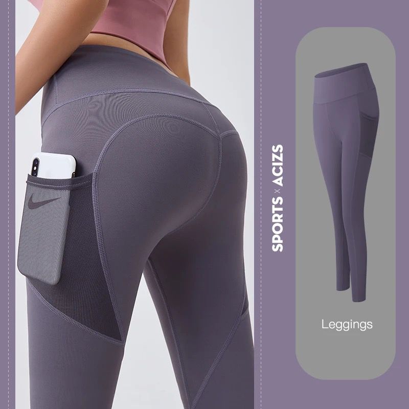 High Quality Pocket Yoga Fitness Women Tight Leggings High-elasticity Violet