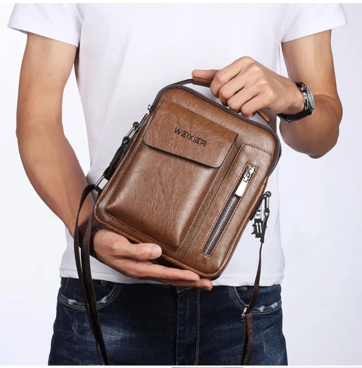 WEIXIER Brand Business Men Bag Big Capacity PU Leather Retro Rectangle Messenger Bag Men Casual Shoulder Crossbody Bag