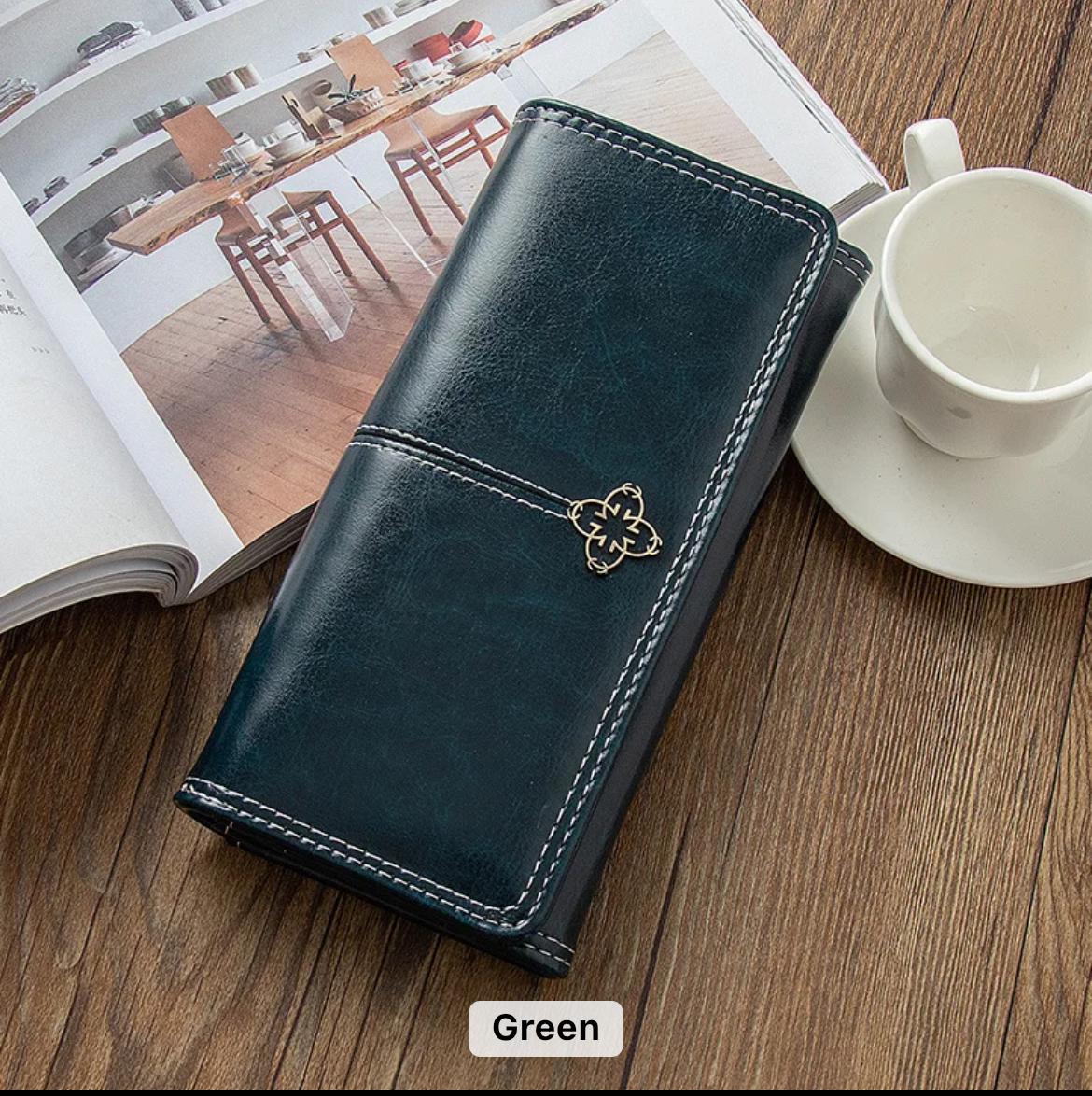 Womens Wallet Wax Oil Skin Wallet Money Bag Ladies Purse PU Leather Bag Wallet Card Holder