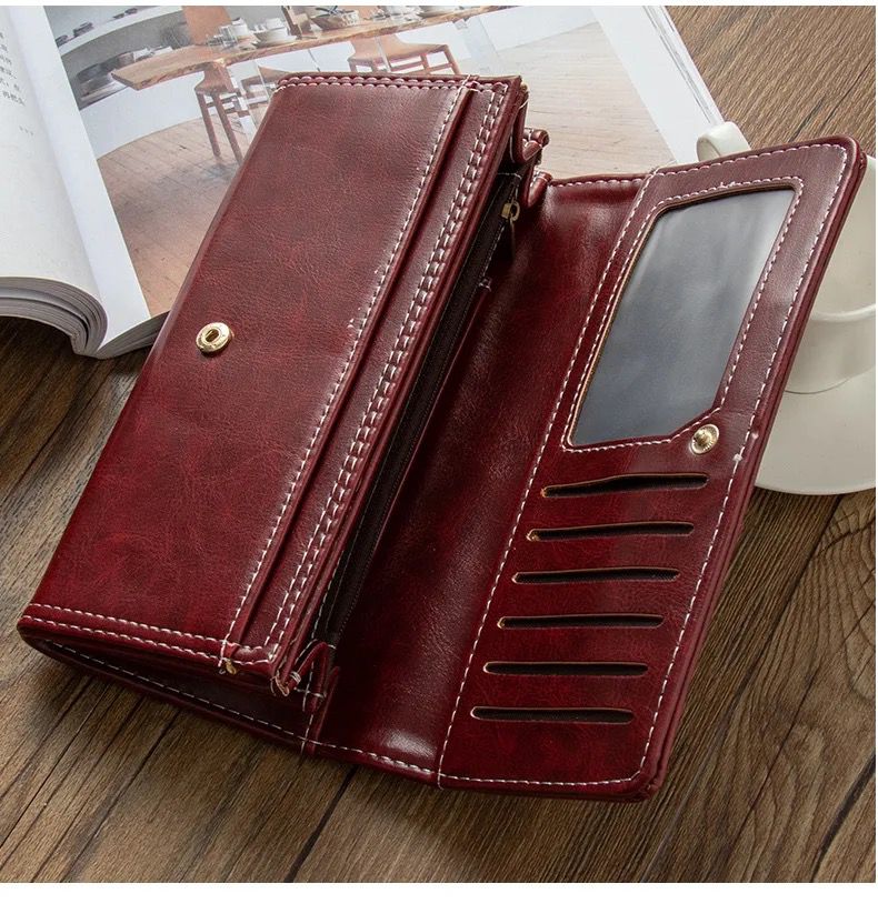 Womens Wallet Wax Oil Skin Wallet Money Bag Ladies Purse PU Leather Bag Wallet Card Holder