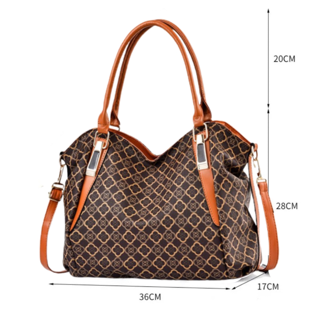 Vintage Elegant Tote Bag Pu leather Geometric Print Large