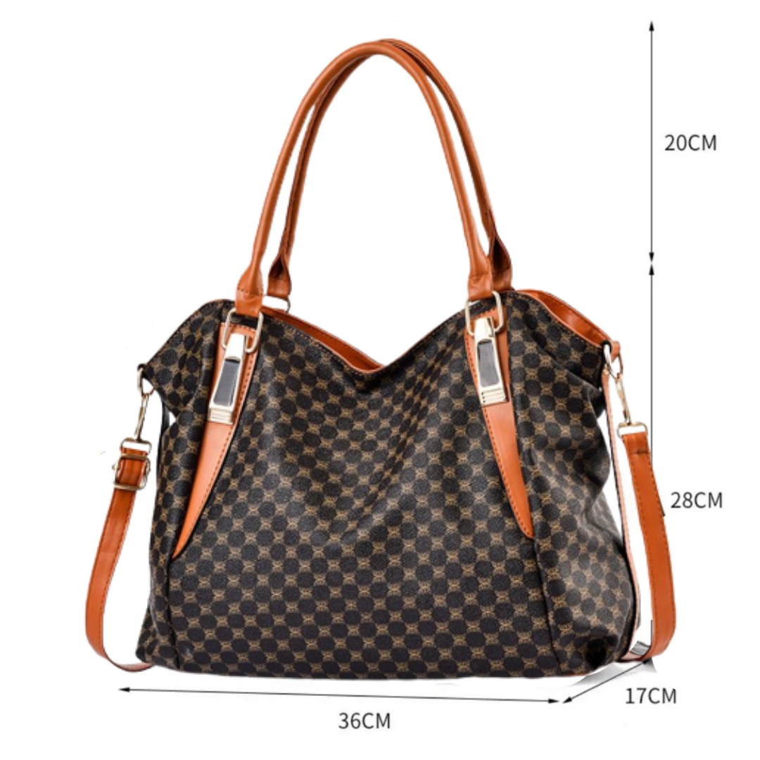 Vintage Elegant Tote Bag Pu leather Geometric Print Large