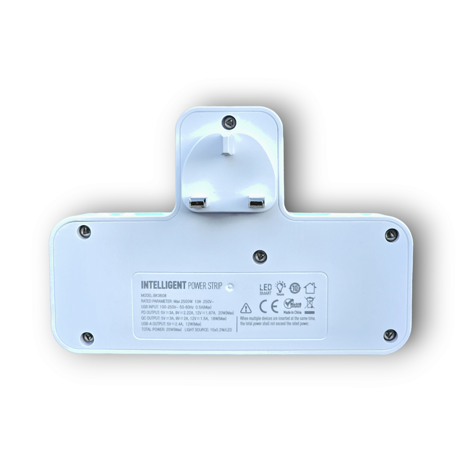 2500W 10A Extension Power Strip with USB Ports | 2 Power Socket with 20W Type C USB PD QC 3.0 Fast USB Port | Touch Night Lamp
