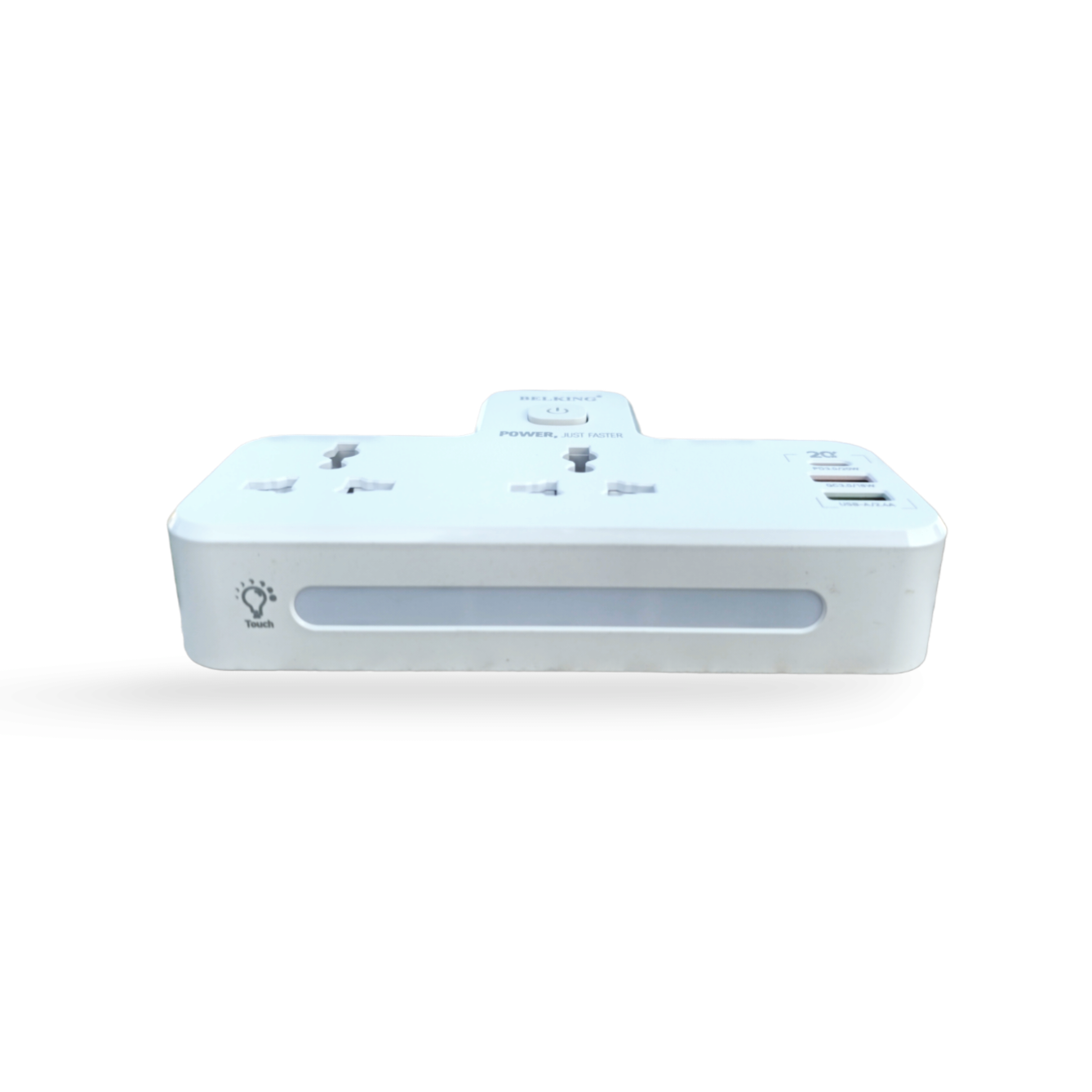 2500W 10A Extension Power Strip with USB Ports | 2 Power Socket with 20W Type C USB PD QC 3.0 Fast USB Port | Touch Night Lamp