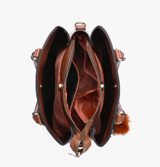 Women Handbag Top Handle Satchel Shoulder Bag Messenger Tote Bag for Women Brown Handle with Black Body