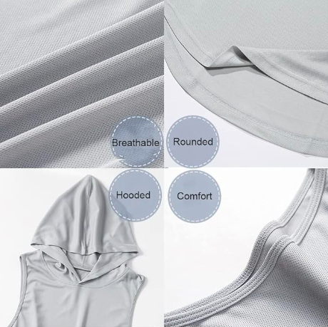 Mens Casual Solid Color Sleeveless Hooded Sweatshirt Quick Dry Breathable Sweatshirt