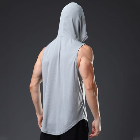 Mens Gym Tank Top Quick Drys Sleeveless Hoodie Men Bodybuilding Workout Stringer Shirt Running Vest Hooded T-shirt