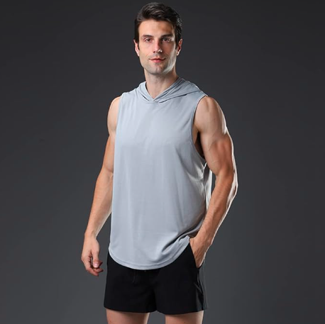 Mens Casual Solid Color Sleeveless Hooded Sweatshirt Quick Dry Breathable Sweatshirt