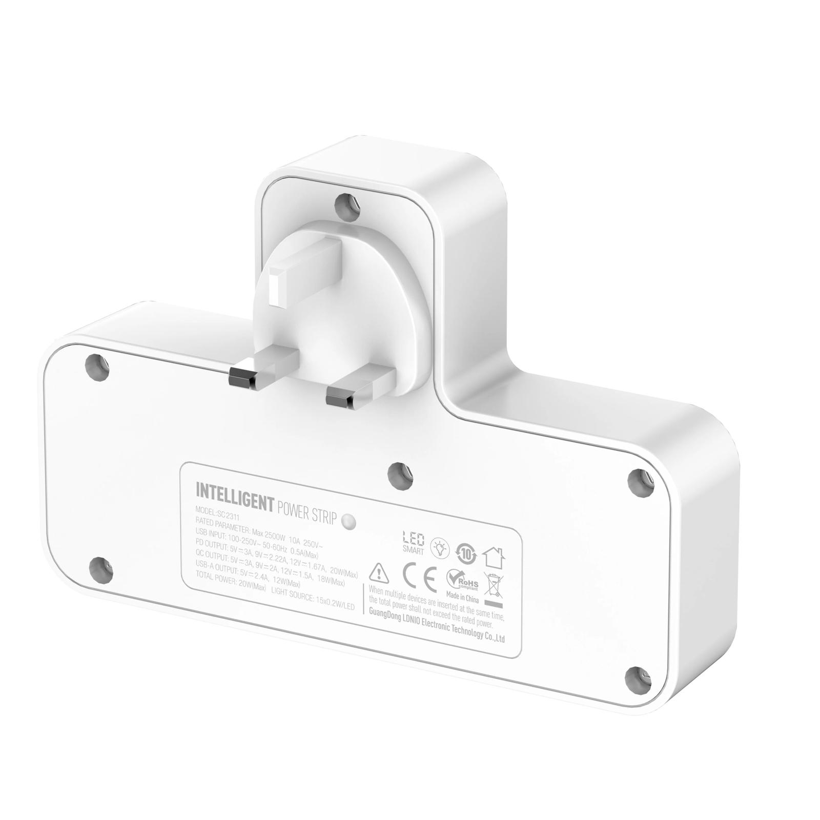 2500W 10A Extension Power Strip with USB Ports | 2 Power Socket with 20W Type C USB PD QC 3.0 Fast USB Port | Touch Night Lamp