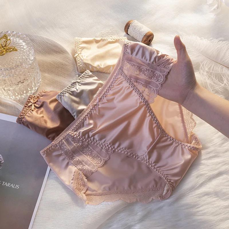 Lightweight Ice Silk Underwear Satin Soft Sexy Panties Mid Waist Smooth Bow Lingerie Women